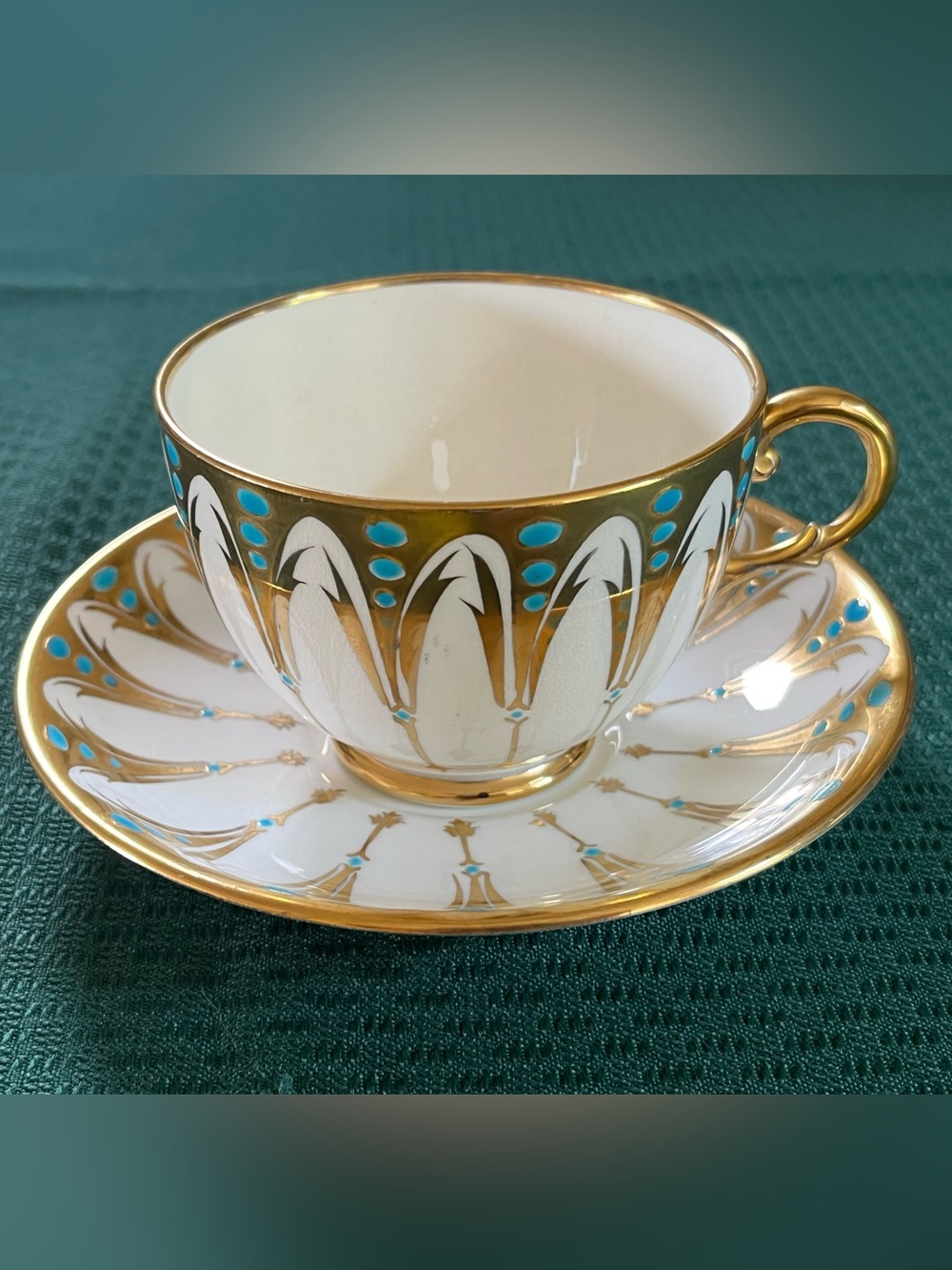 Royal Chelsea Fine Porcelain Teacup and Saucer - White with Gold blue Detail